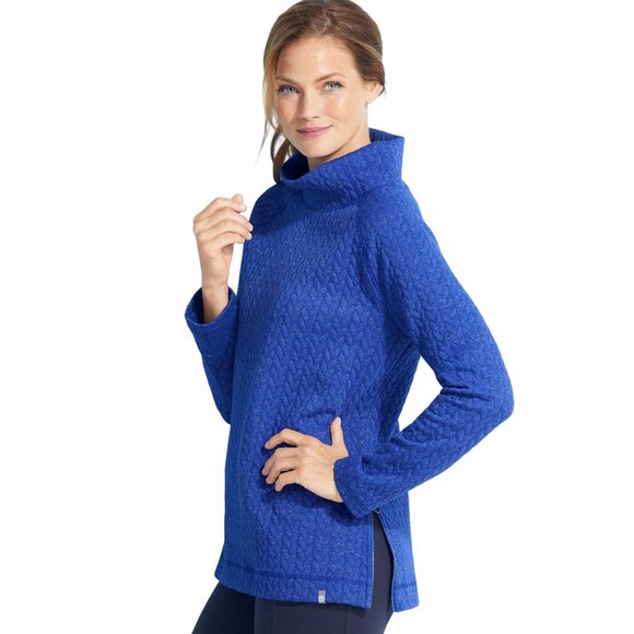 T by Talbots Quilted Shimmer Pullover Women M Mock Neck Blue Fall Winter Relaxed - Picture 1 of 9